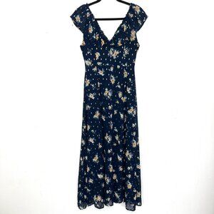 Miami Navy Floral Metallic‎ Dot Print Maxi Dress Francesca's XS